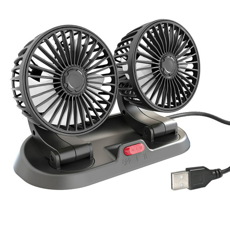 Toorise Electric Car Fan Dual Head Automobile Fans 2 Speed Adjustable Car  Cooling Fan 360° Rotatable Car Dashboard Fan Portable Car Fan with  Cigarette Lighter/USB Powered for Vehicles Home 