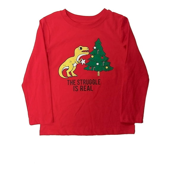 Toddler Boys Red T-Rex Struggle is Real Dinosaur Long Sleeve Christmas Shirt 4T
