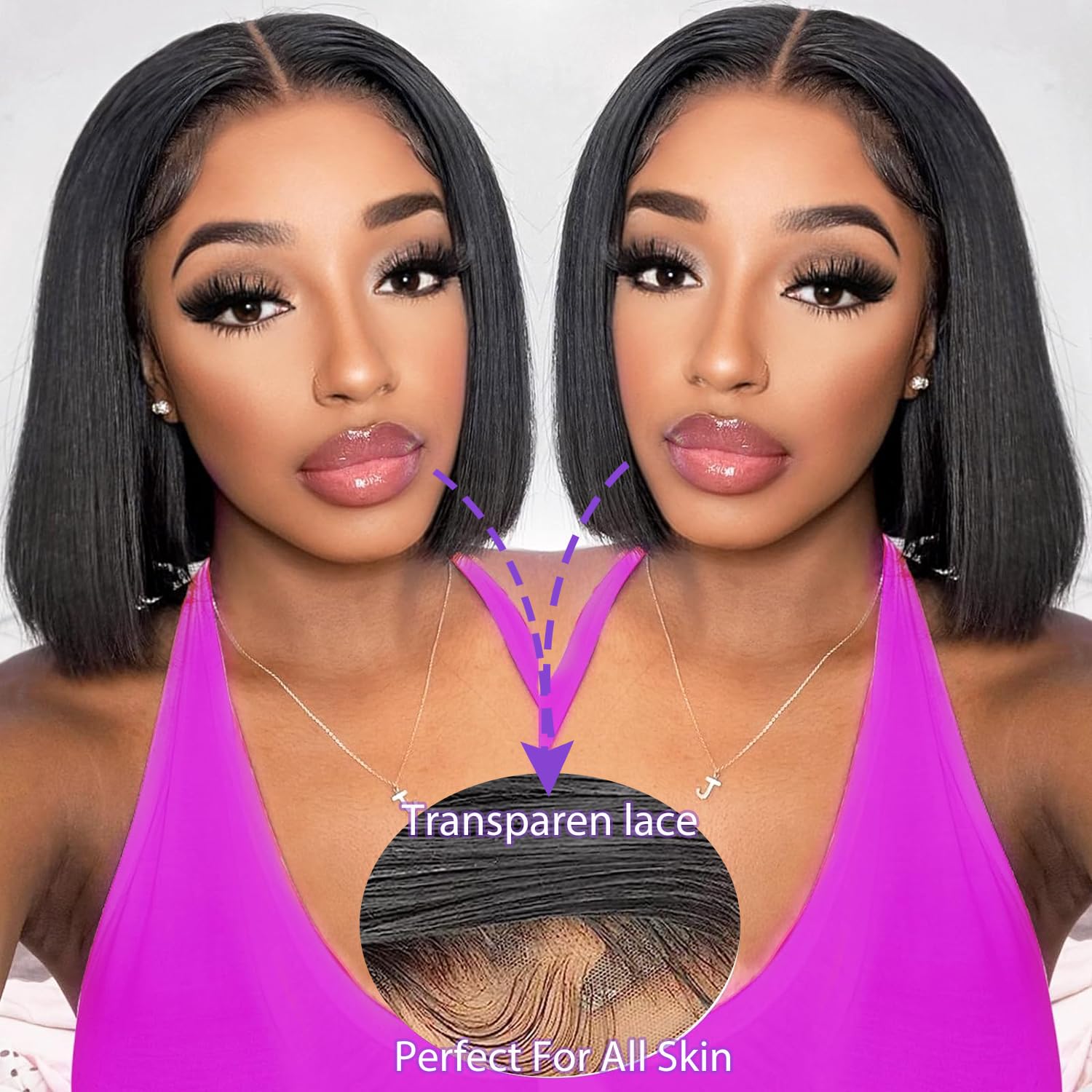 CJBZLCPCOO Wig Human Hair Glueless Wigs 13x4 HD Lace Front Wigs Human Hair Pre Plucked with Baby Hair 180% Density Short Bob Wigs Lace Frontal Wig for Women Human Hair Wigs Natural Color
