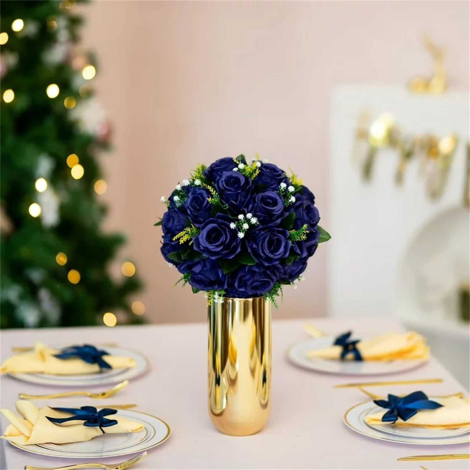 WYQLFSB Artificial Flowers for Outdoor 10pcs Dark Blue Road Flower Main Table Flower Silk Flower Flower Ball Wedding Car Staircase Decoration Wedding Supplies Props Home Decor Navy One Size