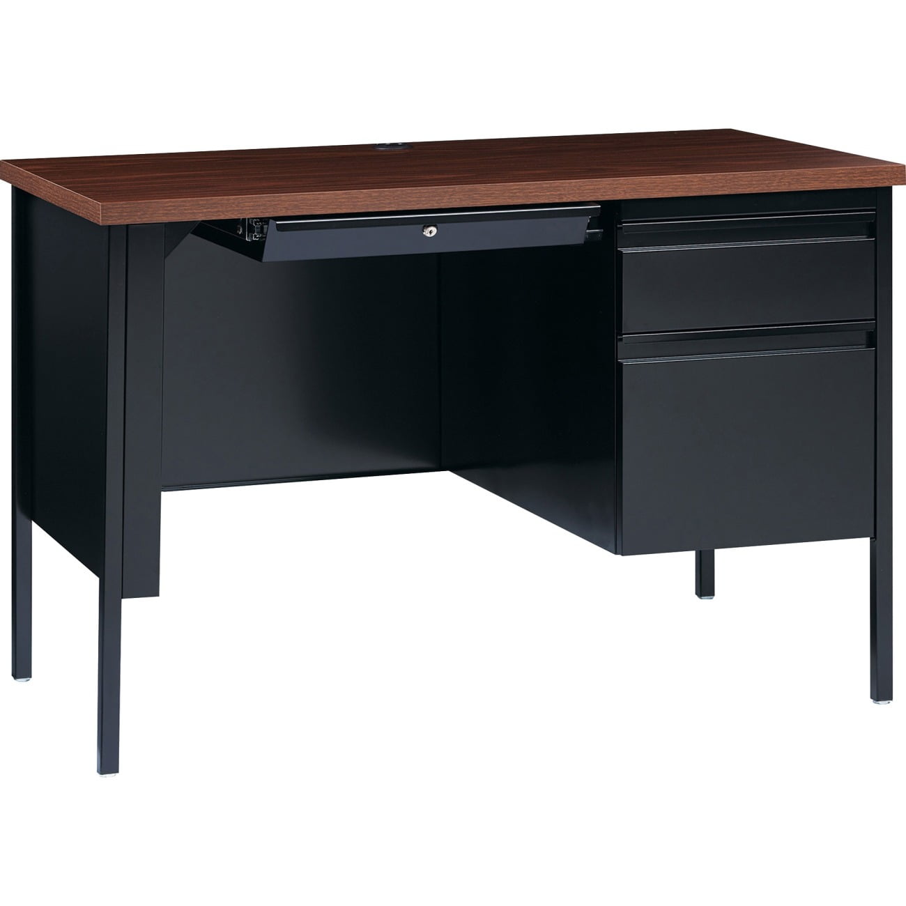 Lorell LLR66948 Fortress Series Walnut Laminate Top Desk, Black
