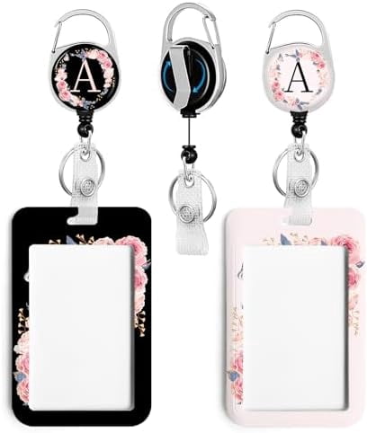 2 Pack A-Z Letter ID Badge Holder with Clip Badge Reels Retractable Heavy Duty,Keychain，ID Holder for School Nurse Office A