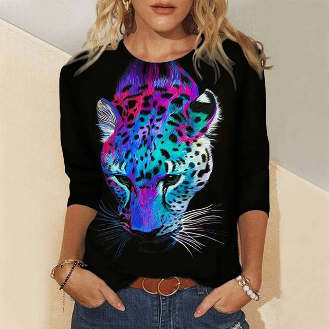 Pntutb Blusa informal de manga larga con cuello redondo y estampado de animales novedosos para mujer Pntutb Pntutb-1323