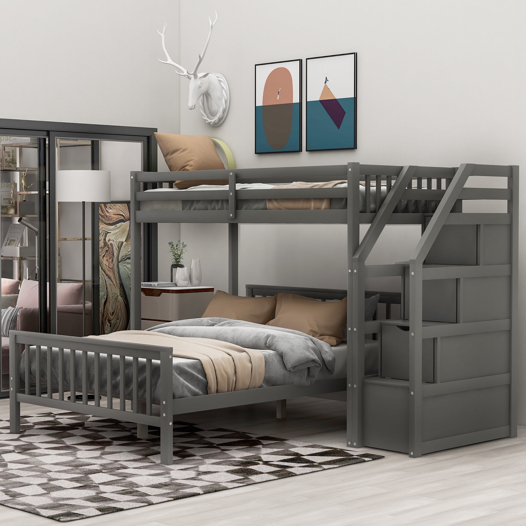 Twin Over Full Loft Beds Bunk, Full Loft Bed Frame Wood