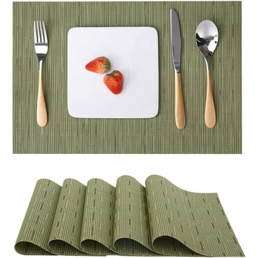 Table Mats Set of 6, Place Mats Table Placemats Washable Non-slip Heat Insulation Woven Vinyl for Kitchen Dinning Restaurant 18"X12" (Green)