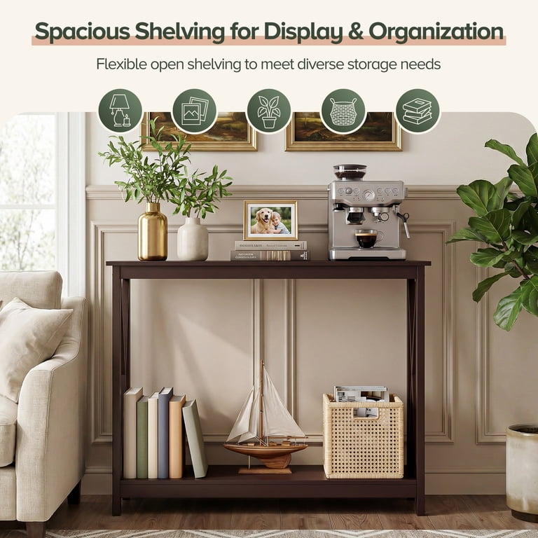 ZENY 39.4" 2-Tier Console Table, Brown Wood X-Frame photo 8