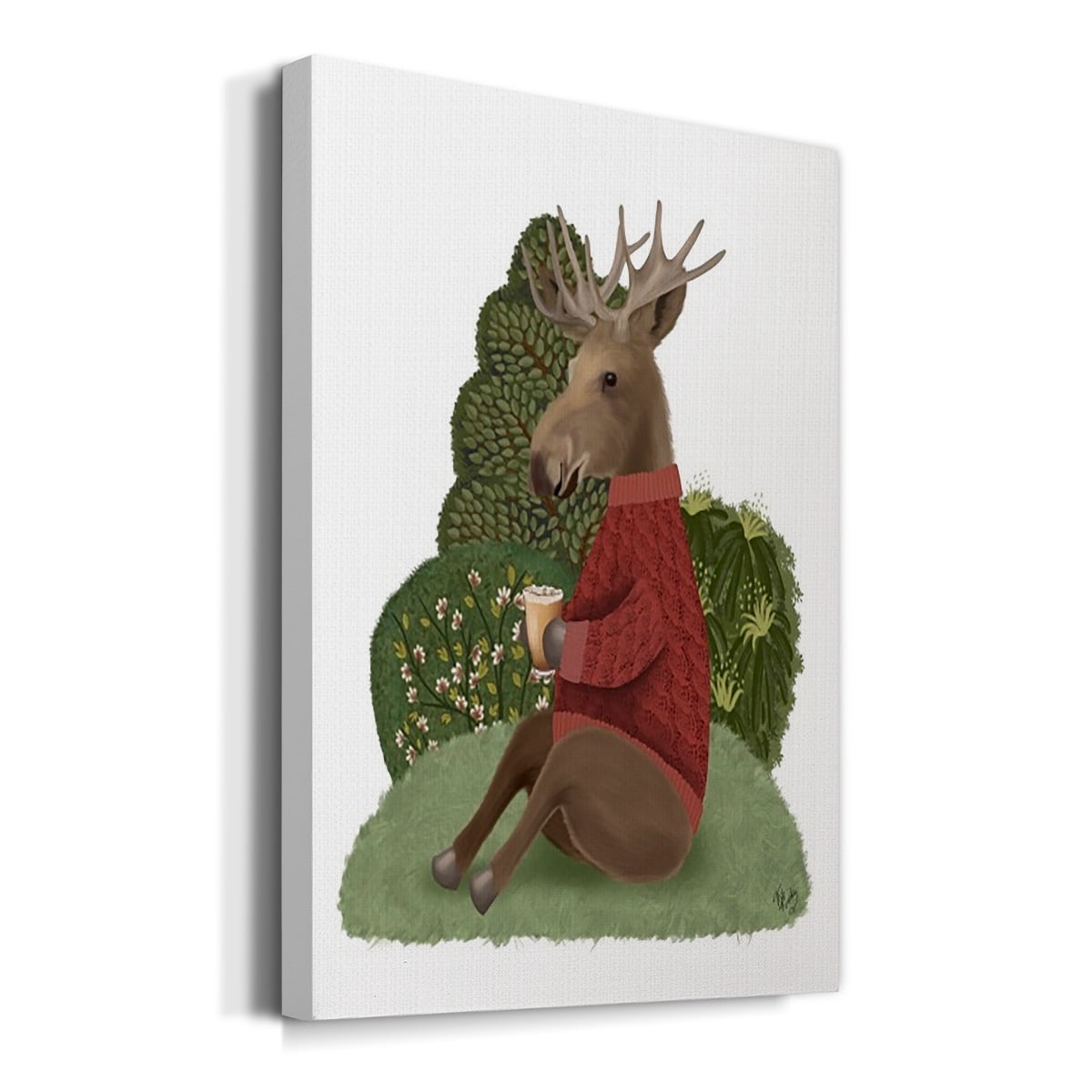 Latte Moose in Sweater Premium Gallery Wrapped Canvas - Ready to Hang