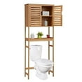 thumbnail image 5 of Kinfant Over The Toilet Storage Cabinet - with Adjustable Shelf and 6 Hooks Space Saver Double Door Organizer, Natural, 5 of 7