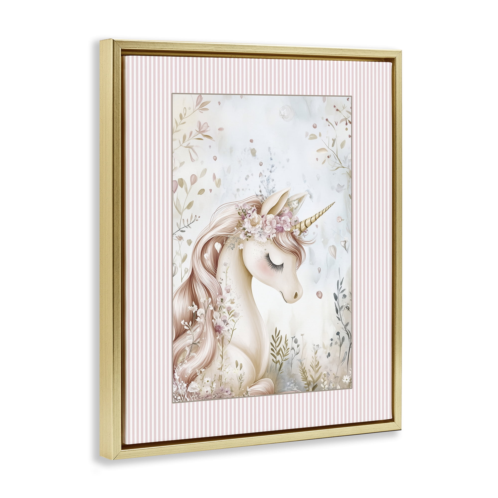 Stupell Industries Enchanted Dreams Unicorn Gold Framed Floater Canvas Wall Art, design by Christine Simpson Art