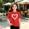thumbnail image 4 of Girls 2-11 Years Short Sleeve T-Shirt Cute Heart Print Casual Crew Neck Summer Top for Kids Red 3 Years, 4 of 5