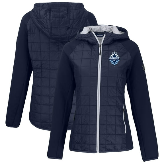 Women's-Cutter & Buck  Navy Vancouver Whitecaps FC Rainier Primaloft Eco Raglan Full-Zip Hybrid Hooded Jacket