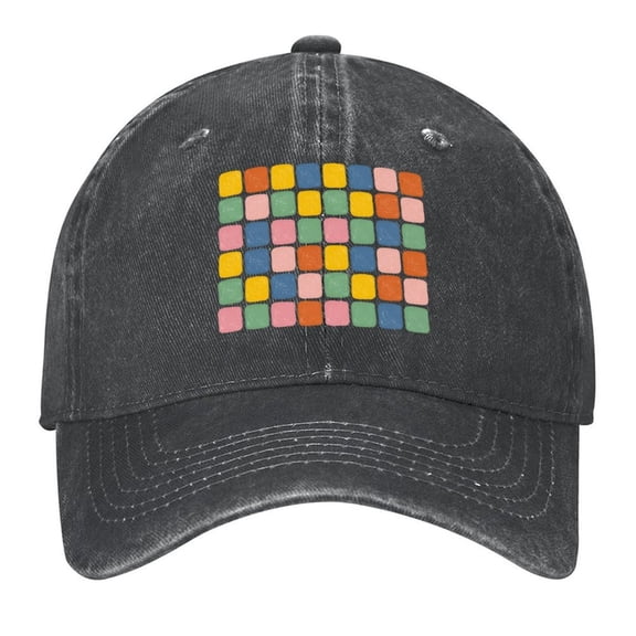 Checker Board Baseball Cap,Adjustable Denim Hat for Women Men Teachers Mom,Black