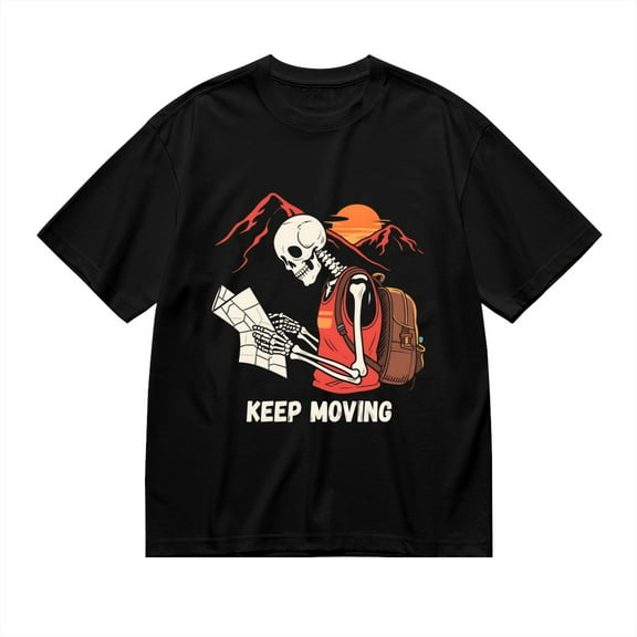 Black T Shirts for Men, Keep Moving,Skeleton Backpack Print 1 Mens Graphic Tees, 24013757,S