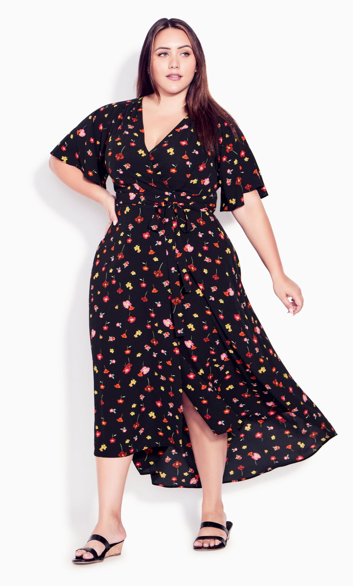 Evans Womens Plus Size Vivian Wrap Maxi Dress Black