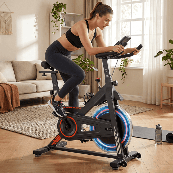 Naipo Exercise Bike Indoor Cycling Bike with 300lbs Big Seat Cushion for Home Cardio Leg Workout