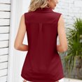 thumbnail image 4 of Camiseta sin mangas con cuello vuelto para mujer, cuello en V, Color liso, blusa sin mangas plisada media, rojo vino XXL, 4 of 6