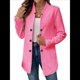 thumbnail image 3 of Blazer de Mujer con Cuello Alto, Informal, de Larga, Cruzado, Elegante, para Oficina y Negocios Rosa Roja M, 3 of 9