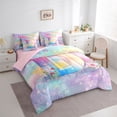 thumbnail image 2 of jejeloiu Rainbow Gradient Initial D 7-Piece Twin Bedding Sets For Girls,Colorful Stars Print Bedding Comforter Set For Kids,Pink Reversible, 2 of 7