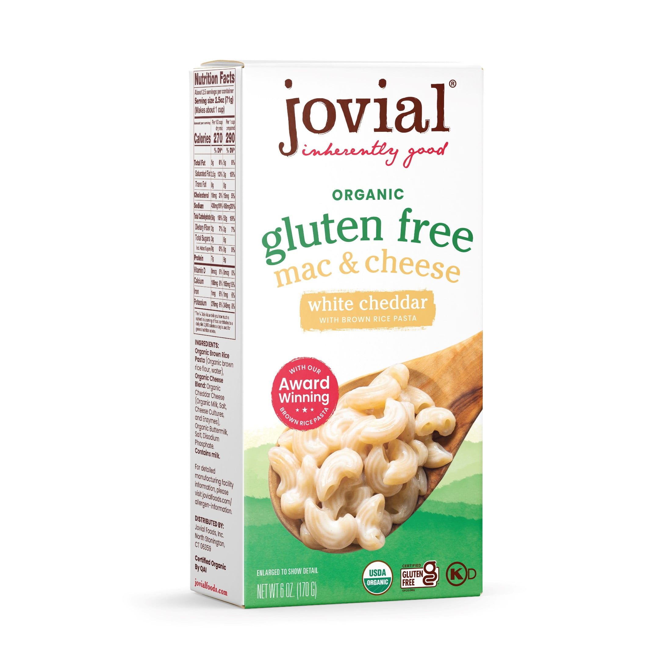 (4 pack) Jovial 100% Organic Gluten Free White Cheddar Box Mac & Cheese, Packaged Meal, 6 oz