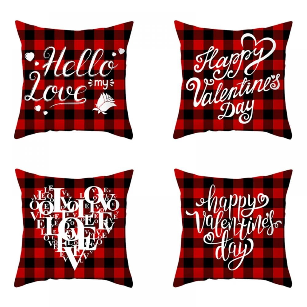 4Pcs/set Valentines Day Pillow Covers for Valentines Decor Red Heart