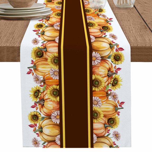 nqOlkjepod Orange Sunflower Pumpkins Table Runner 90 Inches Long Farmhouse Dress Scarves, Pastoral Botanical Watercolor Dining Tablerunner for Coffee Table/Kitchen Island/Party Décor, 13" x 90"