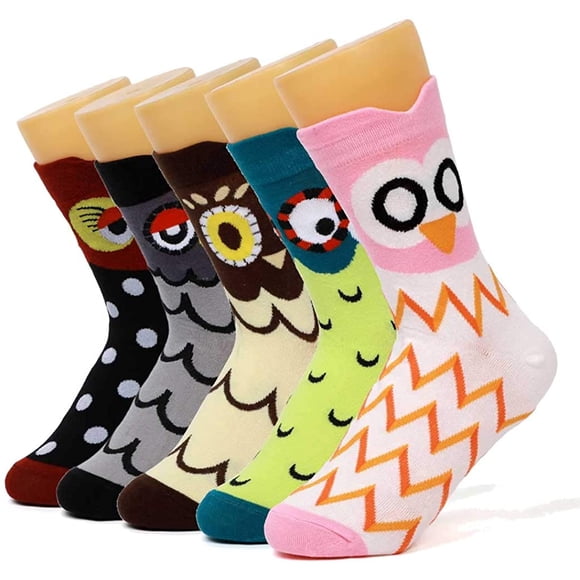 Womens Cotton Casual Socks Cute Animal Dogs Cats Owls Crew Socks Funny Lovely Pattern Gifts for Girls