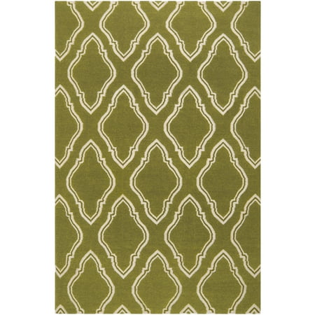 Pear Scroll - 2' x 3' Diamond Scroll Avocado Green and White Wool Area Throw Rug