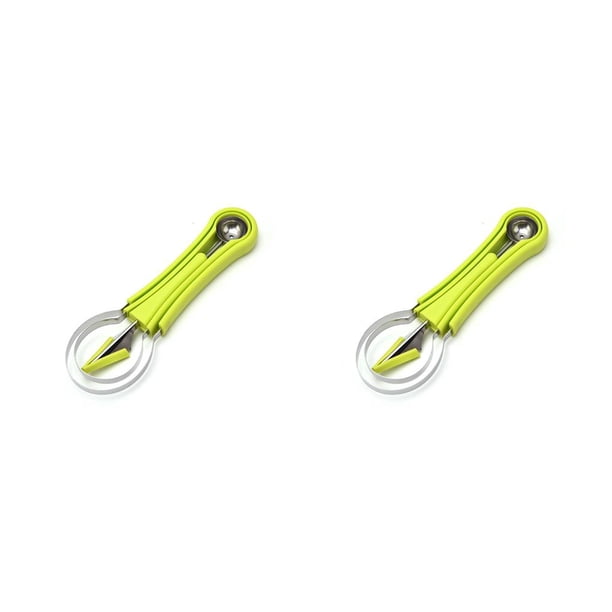 Billuyoard 3 en 1 Cuchara para frutas Grabado Cocina Sandía Scooping Baller Separador multifuncional de acero inoxidable Excavación Verde 2piezas