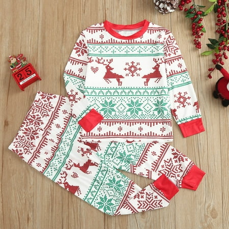 

Parent-Child Warm Christmas Set Printed Home Wear Pajamas Two-piece Kids Set