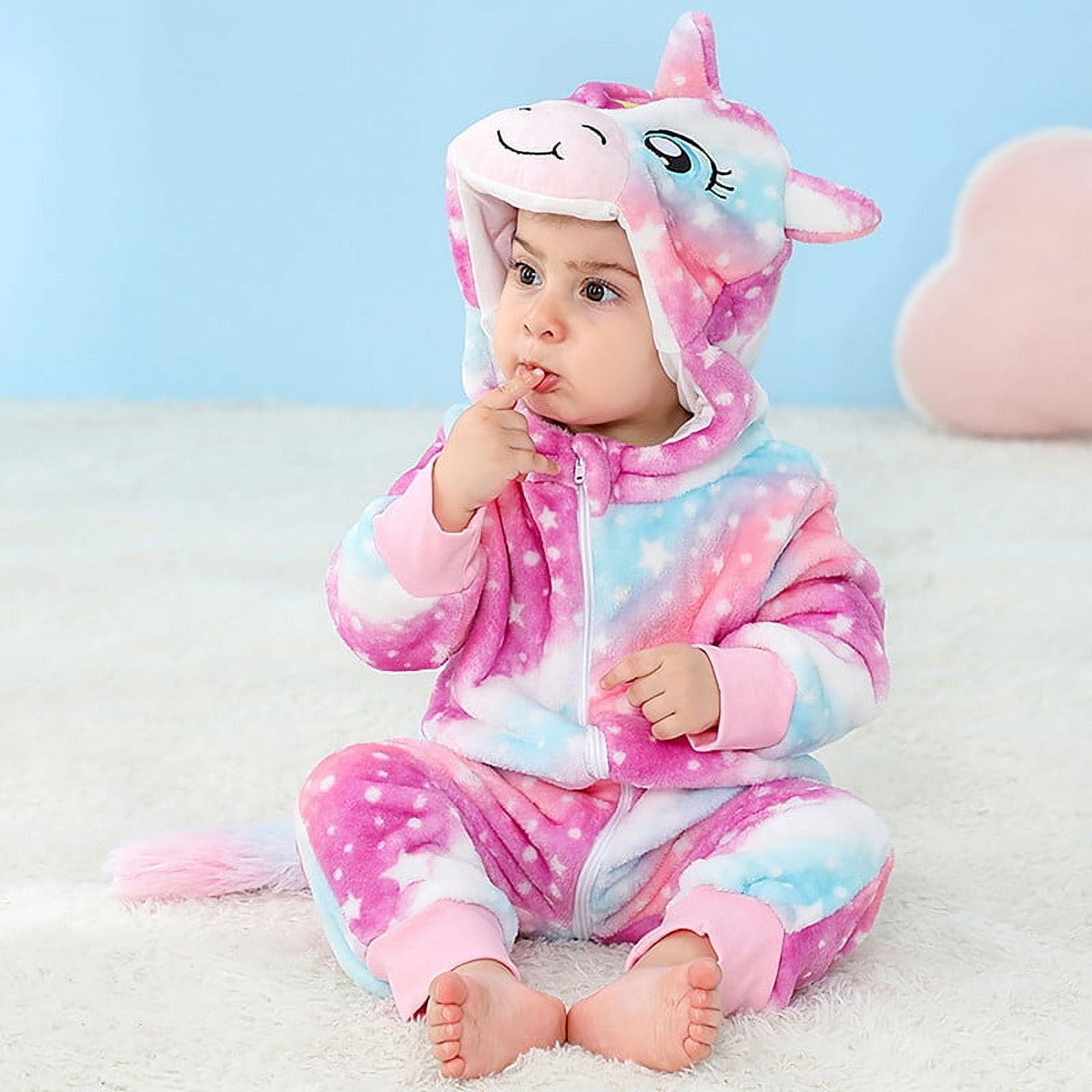 LOLANTA Baby Toddler Girls Unicorn One-piece, Infant Fleece Hooded Rompers, Double Way Zipper Closure 6 Months-3T
