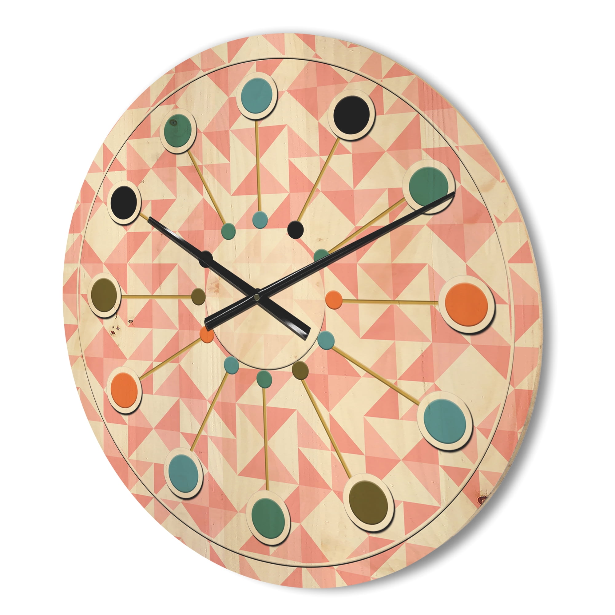 Designart 'Abstract Patchwork Quilting, Geometric Pattern' Mid-Century Modern Wood Wall Clock
