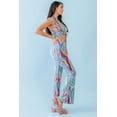 thumbnail image 3 of Multicolor Abstract Print Halter V-neck Ruched Open Back Crop Top & High Waist Pants Set Blue Pink Multi S, 3 of 5