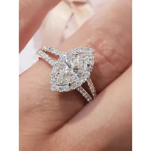 3.00CT Lab Grown Diamond Marquise Cut Ring 14k White Gold Solitaire with Accents