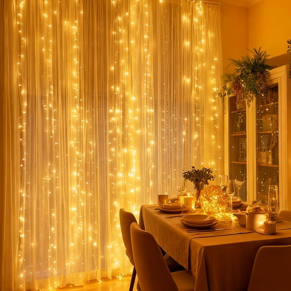 300 LED Fairy Curtain Lights, 9.8ft x 9.8ft Warm White Curtain String Lights, USB Plug in 8 Lighting Modes Decoration, Hanging Lights with Remote for Bedroom Indoor Weddings Dorm