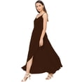 thumbnail image 3 of eloria Women's Georgette Summer Casual Split V Neck Sleevless Long Dress With Tie, Color : Dark Brown | Size : 3XL, 3 of 6