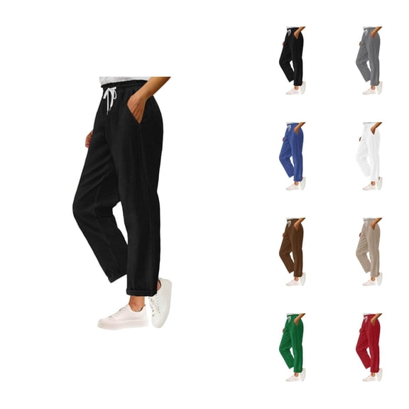 Corduroy Pants Women 2026 Trendy Elastic High Waist Drawstring Wide Straight Leg Lounge Pants with Pockets