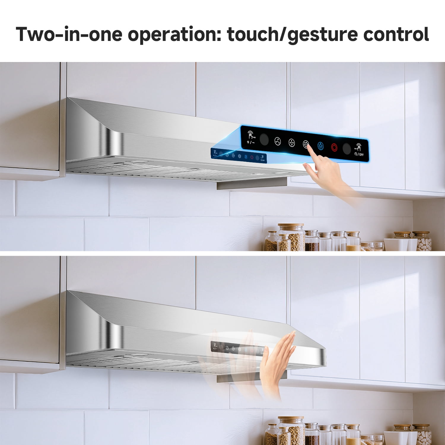 Aobosi 36 inch Range Hood Under Cabinet 800CFM CFM with 3-Speed Gesture Sensing & Touch Control, Stainless Steel Kitchen Stove Vent Hoods with 2 LED Lights, Time Setting