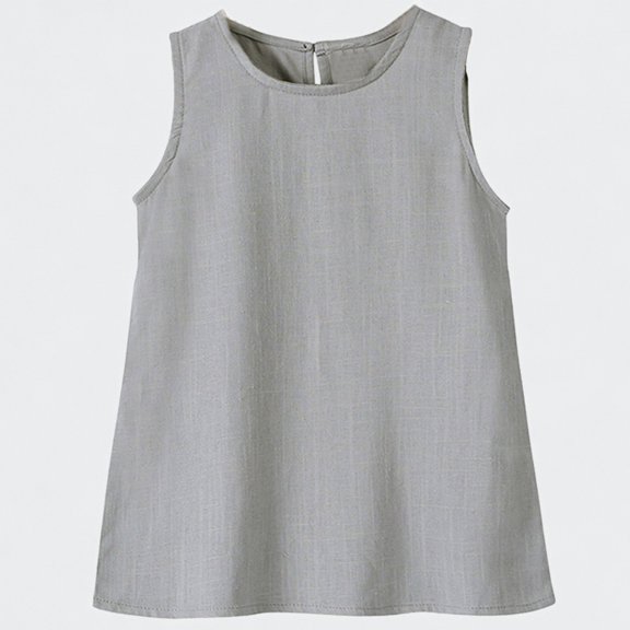 Ticikt Girls Sleeveless A Line Dress, Crew Neck Linen Solid Color Summer Casual Sundress for Toddler/Little Kids,Color:Grey