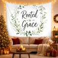 thumbnail image 3 of Rooted in Grace Script on White Background, Peaceful Rustic for Faith Lovers, Botanical Wreath Wall Art, Easter Gift, Tapestry Wall Hanging for Bedroom and Living Room, 3 of 7