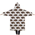 thumbnail image 2 of Oversized Wearable Blanket Hoodie,White Buffalo Pattern Sherpa Blanket Hoodie with Super Pockets,Super Warm Fuzzy Pullover for Women & Men, 2 of 6