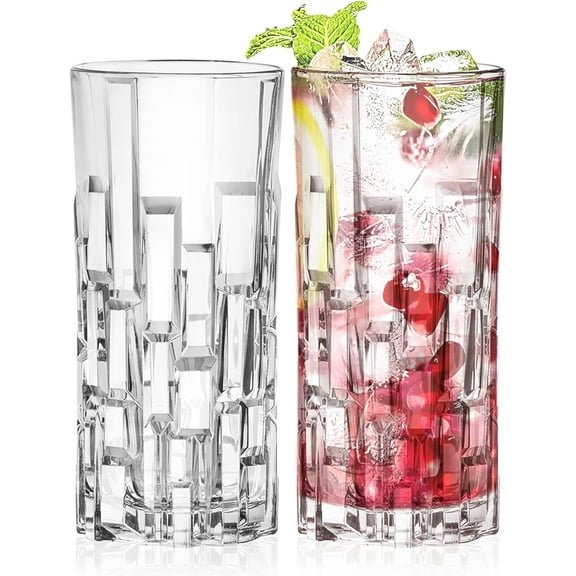 Barski Highball Glass - Drinking Glasses - Set of 2 Hiball Tumblers - Glass Crystal Tumbler - for Water, Juice, Beer, Mixed Cocktails, Mojito Glass, Tom Collins Bar Glassware, 11.6 oz, Made in Europe