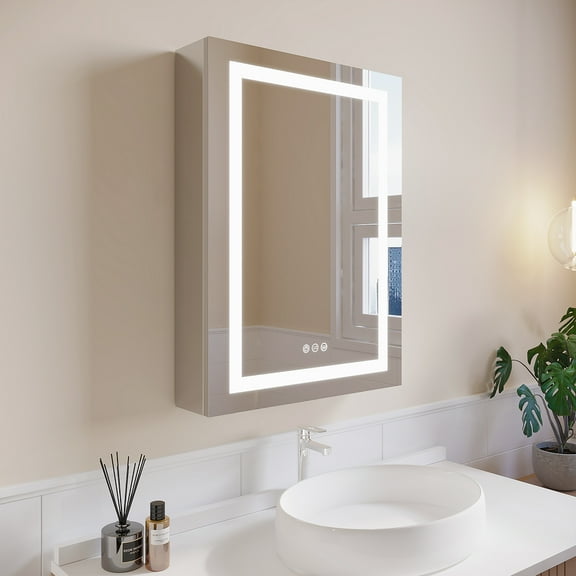 20x26 Inch Bathroom Lighted Medicine Cabinet with Mirror, Vanity Mirror Storage with LED lights, Anti-Fog Aluminum Recessed Wall Mounted (Left Open)