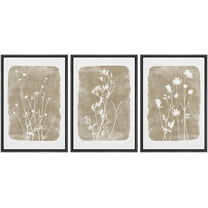 IDEA4WALL Framed Canvas Print Wall Art Set of 3 Retro Vintage Country Wildflowers Wall Decor Vintage Nature Wilderness Botanical Duotone Floral Prints Minimal Bohemian Artwork - Black 24"x36"x3