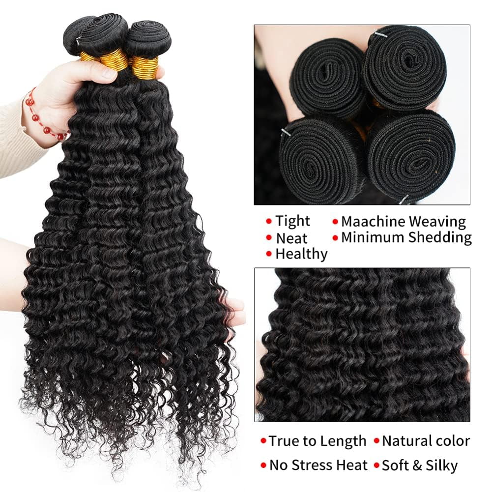 Ustar Deep Wave Human Hair Bundle Brazilian Virgin Hair 12 inch Deep Wave 1 Bundle 100% Unprocessed Natural Black Color Double Weft for Black Women