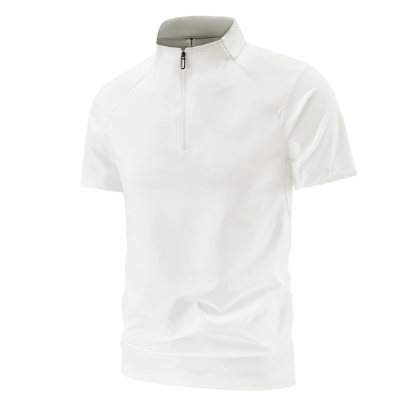 Mens Quarter Zip Pullover Athletic Shirts Summer Casual Short Sleeve Stand Collar Gym Workout Running Tee Shirts Tops, XL