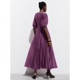 thumbnail image 2 of Womens Purple Round Neck Vintage Style A-Line Long Dress with Puff Sleeves, 2 of 8