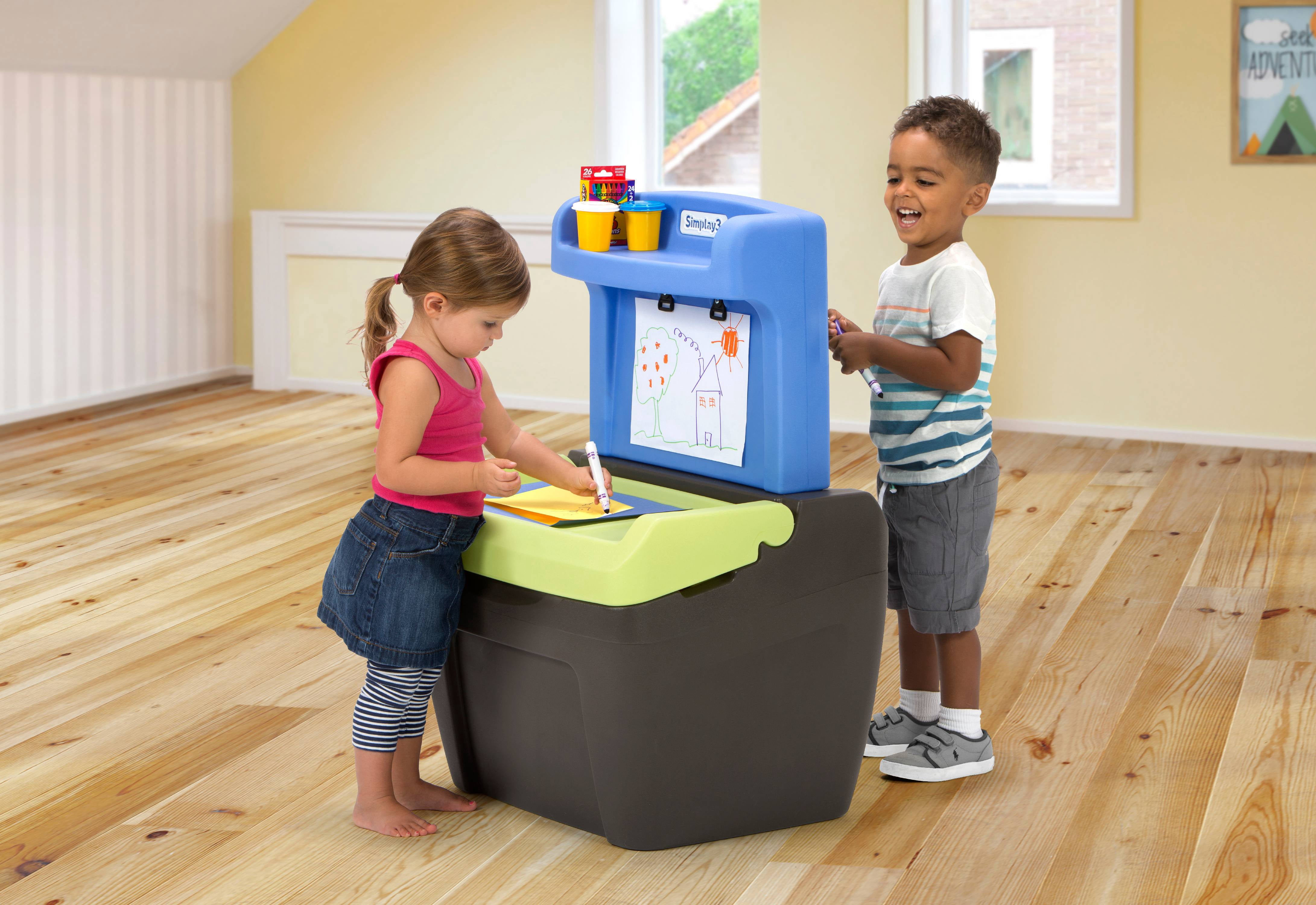 Simplay3 Toy Box Double-Sided Dry Erase Easel with Storage