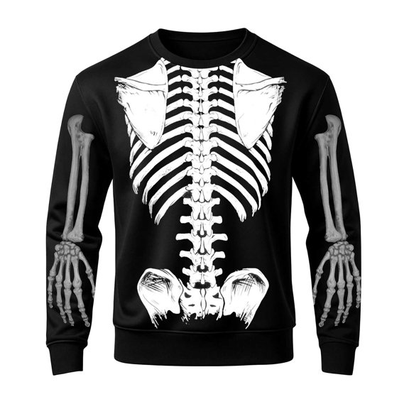 Yuncity Mens Sweatshirt Halloween Long Sleeve Pullover Crew Neck Sweatshirts Skeleton Printed Design Everyday For Soft Comfortable Fit Casual Tops Size L Black