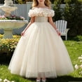 thumbnail image 2 of FRSASU Girls Flower Princess Dress Pageant Lace Embroidery Floral Tulle Dress Sleeveless Wedding Party Prom Evening Maxi Dress Beige, 2 of 6
