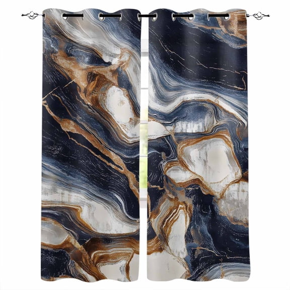 Blue Brown Blackout Curtains for Bedroom/Living Room, Thermal Insulated Kitchen Curtains, Modern Abstract Art Grommet Darkening Window Treatment Drapes 27.5"x39"x2